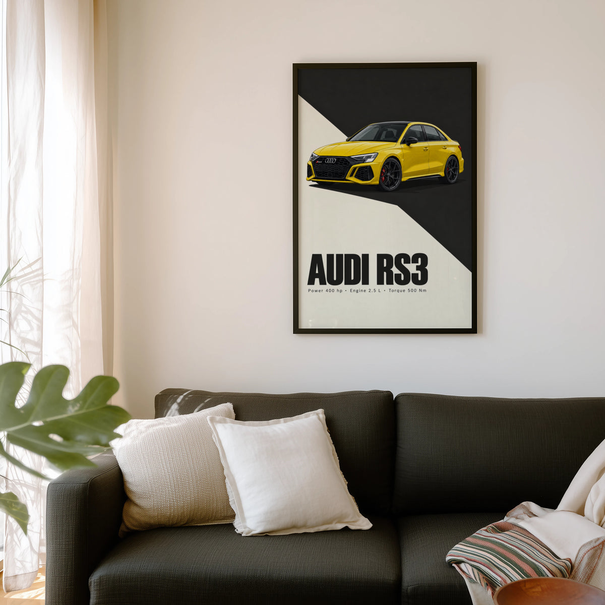 Vintage Audi RS3 Print, Yellow Car Wall Art