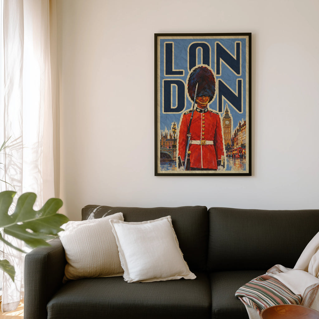 Vintage London Poster, Royal Guard Wall Art, Big Ben Print