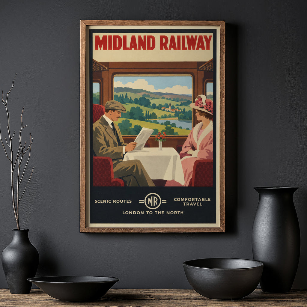 Vintage Midland Railway Print Poster, Train Wall Art