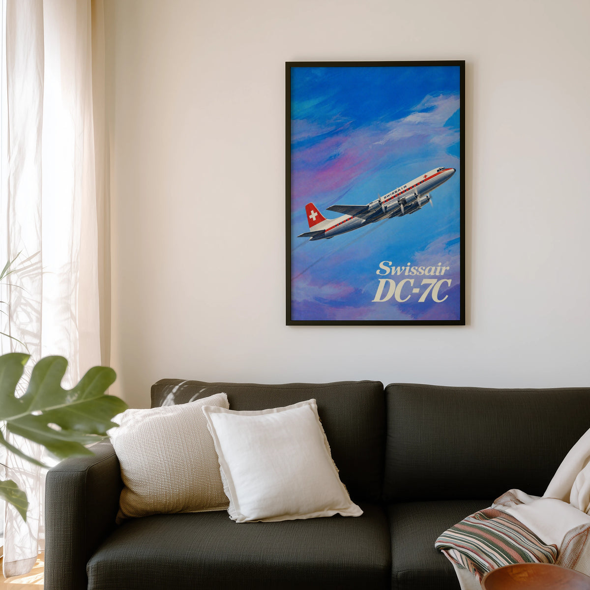 Vintage Swissair DC-7C Poster, Aviation Wall Art, Print