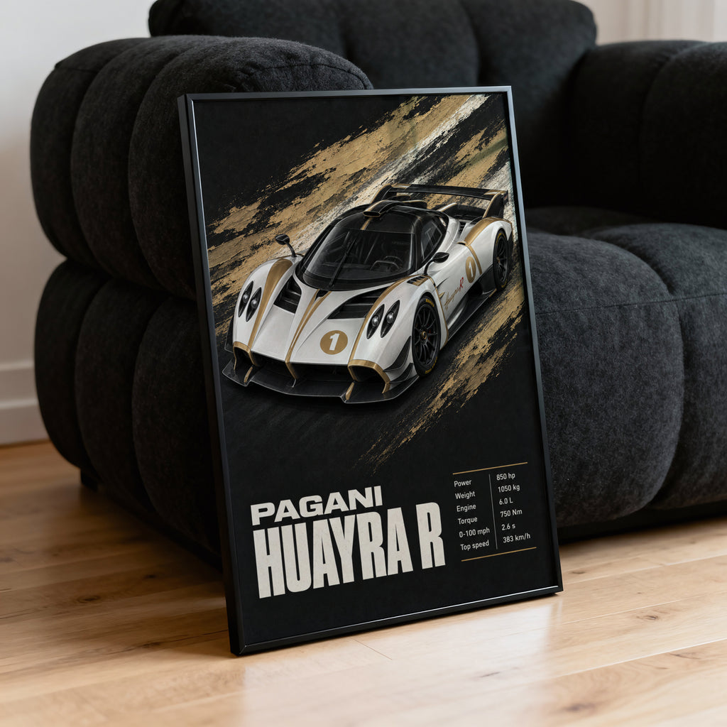 Vintage Pagani Huayra R Print, Supercar Wall Art