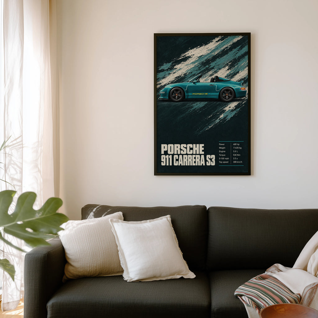 Vintage Print, Porsche 911 Carrera S3 Wall Art