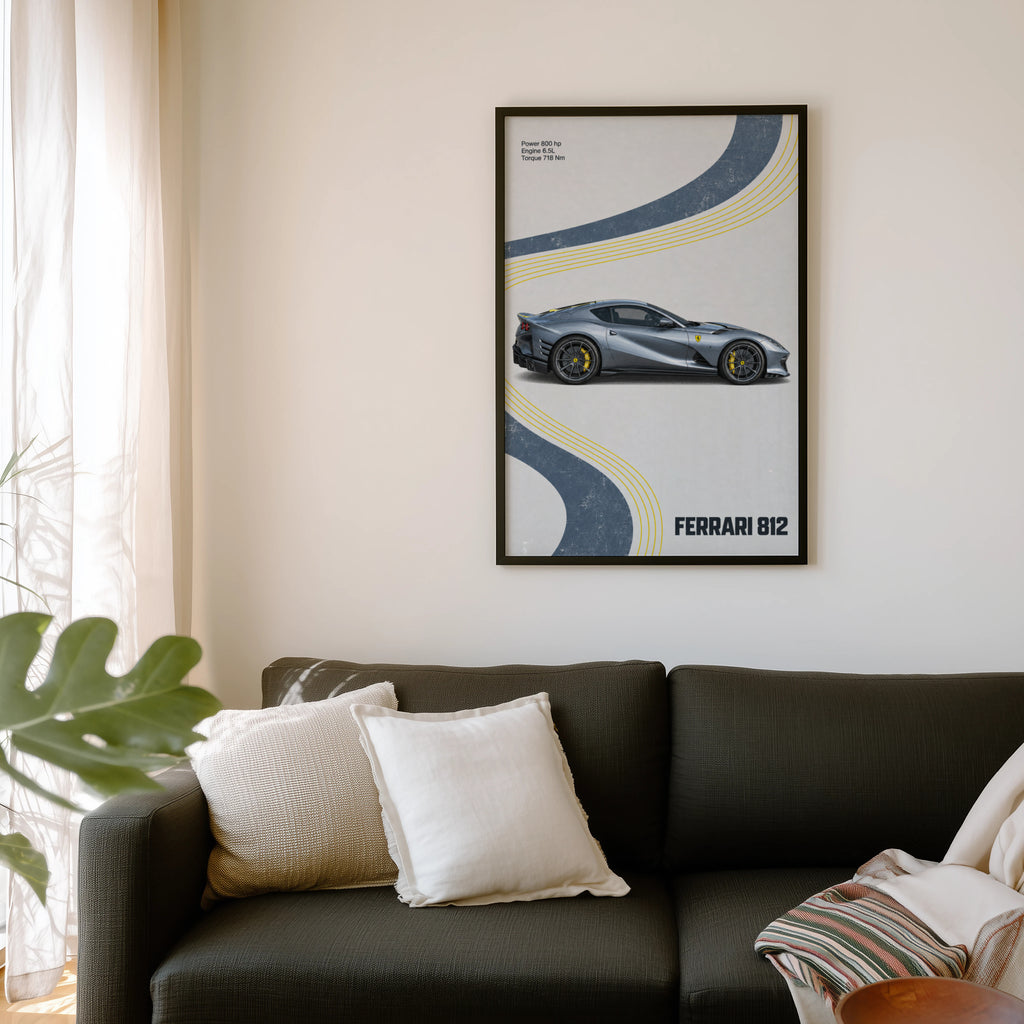 Vintage Ferrari 812 Print, Supercar Wall Art