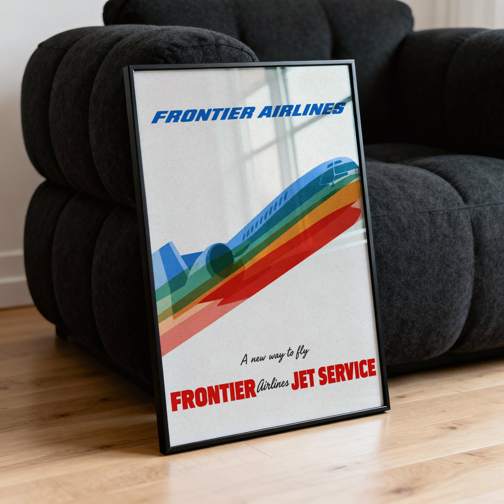 Vintage Frontier Airlines Poster, Jet Wall Art