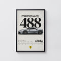 Vintage Ferrari 488 Print, Car Poster, Supercar Wall Art
