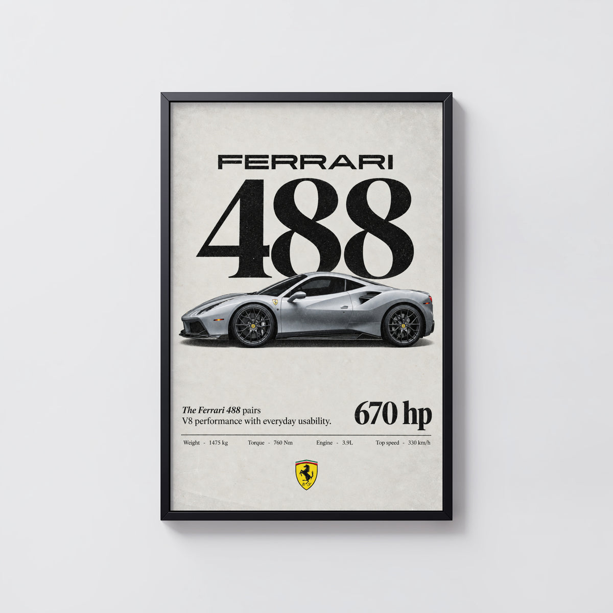 Vintage Ferrari 488 Print, Car Poster, Supercar Wall Art