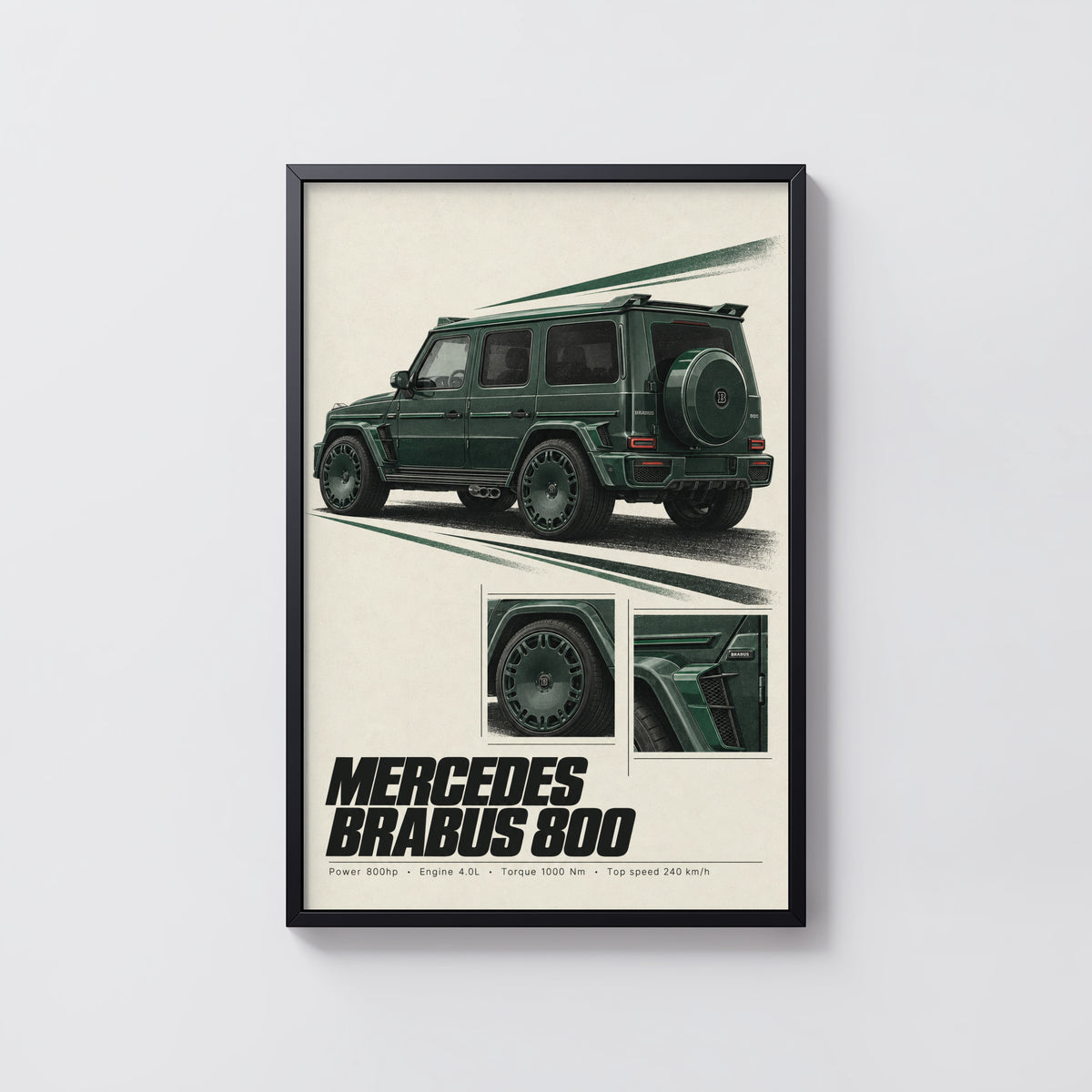 Vintage Mercedes Brabus 800 Print, Car Poster, Green G Wagon
