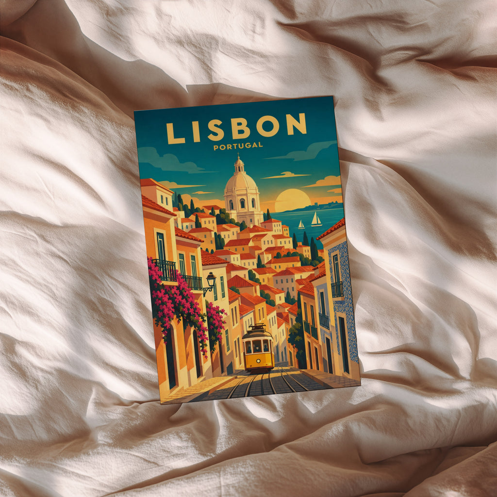 Vintage Lisbon Portugal Poster, Tram Wall Art, Travel Print
