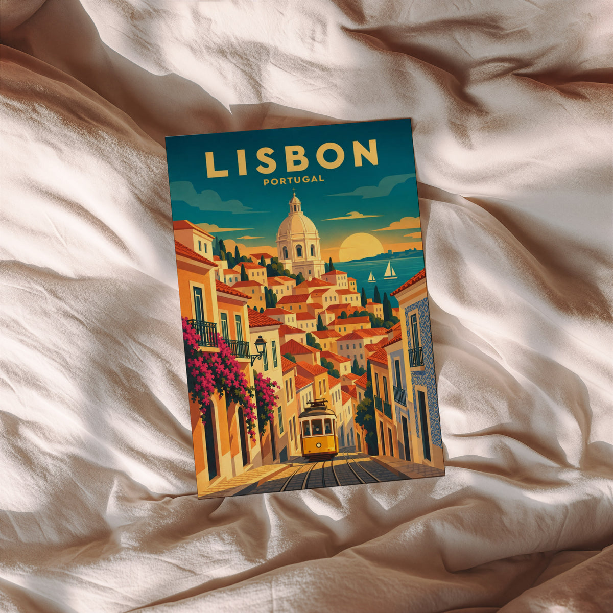 Vintage Lisbon Portugal Poster, Tram Wall Art, Travel Print
