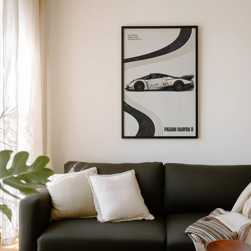 Vintage Pagani Huayra R Print, Supercar Wall Art