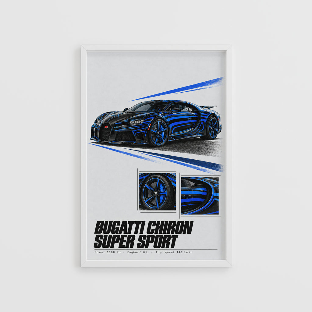 Vintage Bugatti Chiron Print, Supercar Wall Art