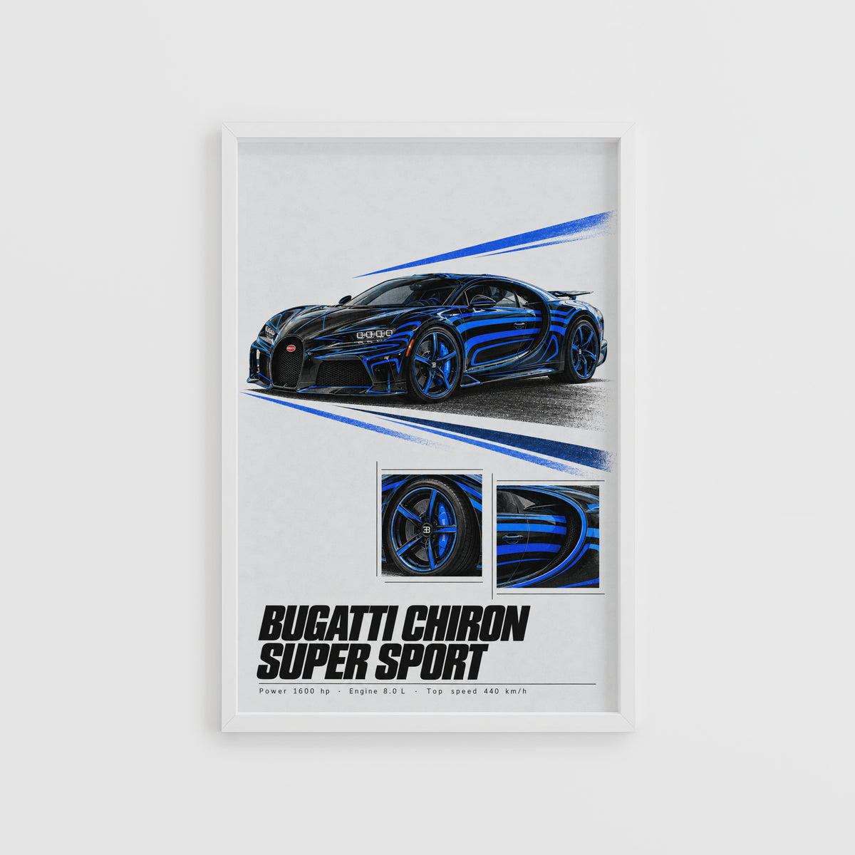 Vintage Bugatti Chiron Print, Supercar Wall Art