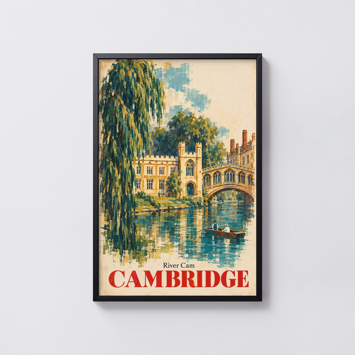 Vintage Cambridge River Cam Poster, England Wall Art Print