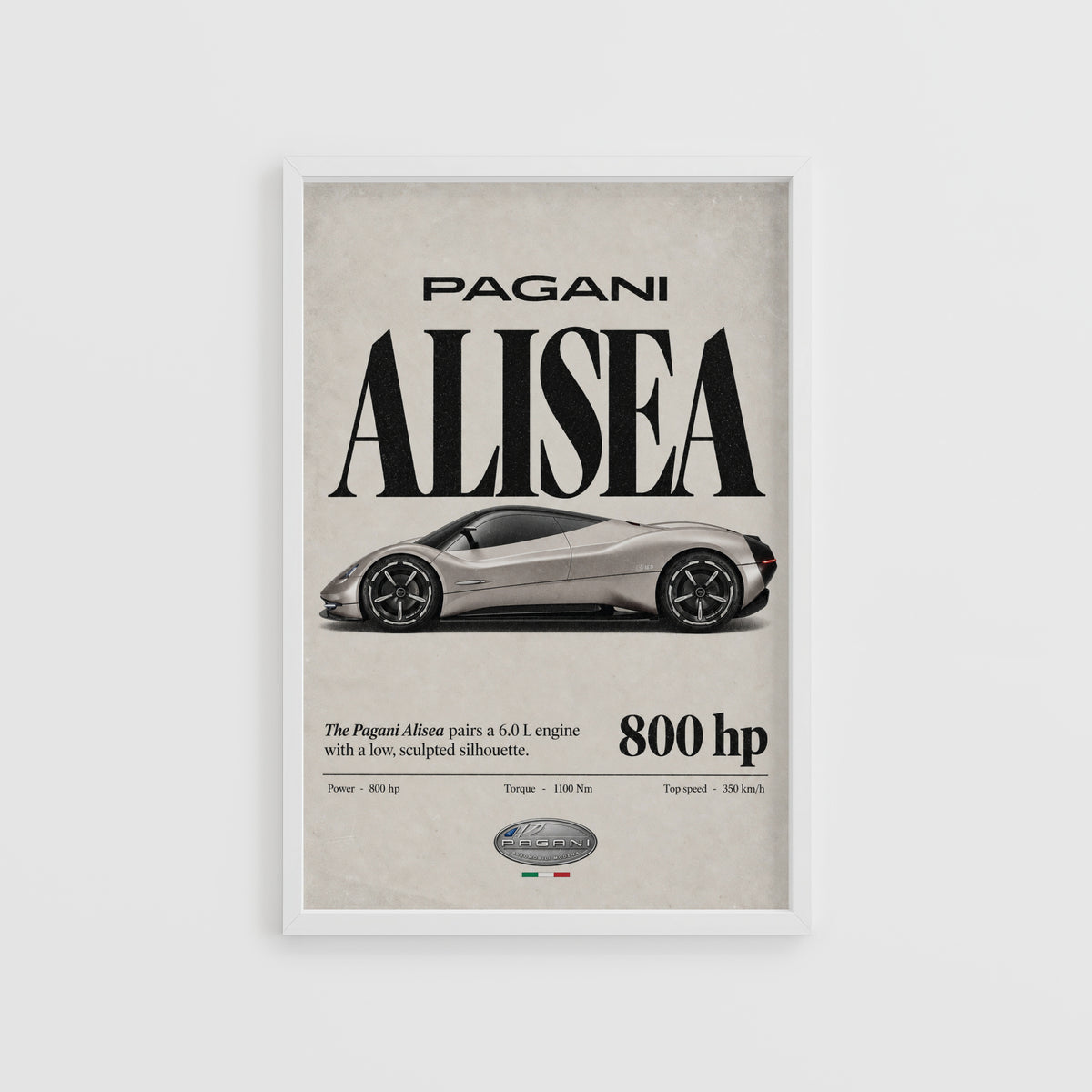 Vintage Pagani Alisea Print, Car Poster, Supercar Wall Art