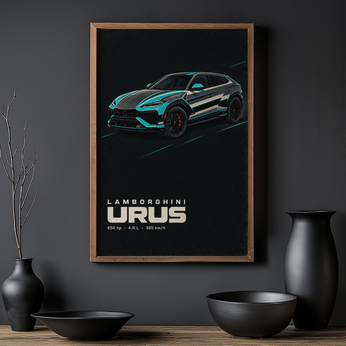 Vintage Lamborghini Urus Print, Supercar Wall Art