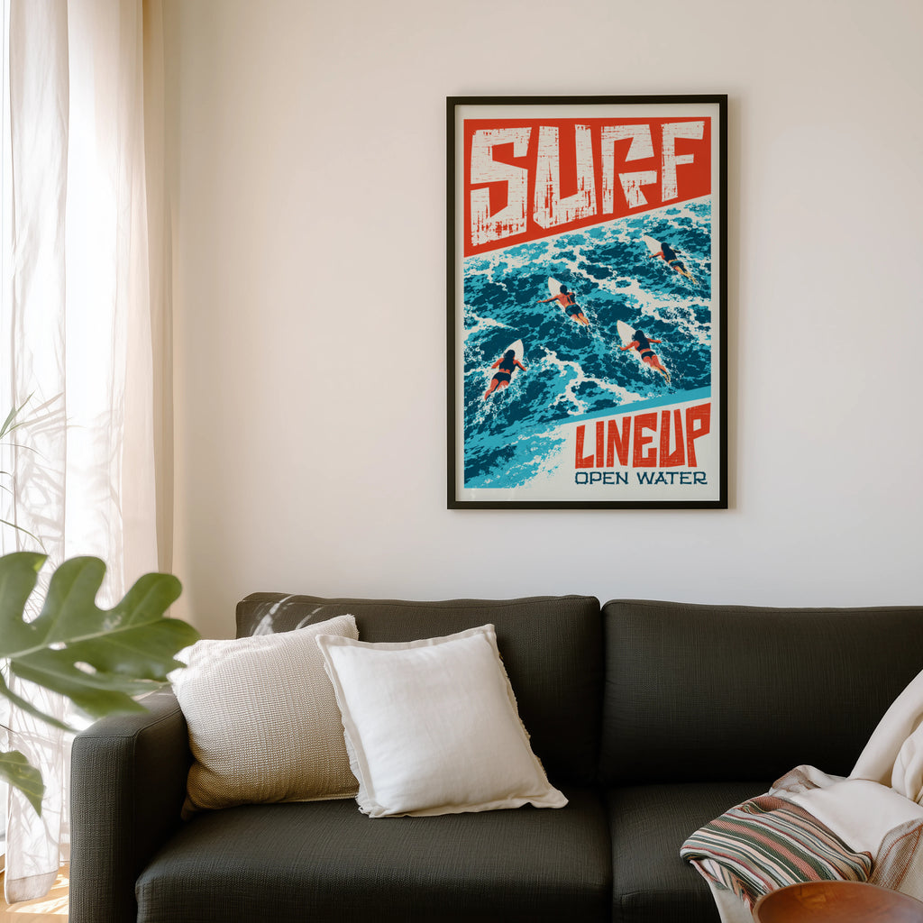 Vintage Surf Lineup Print, Retro Surfing Poster