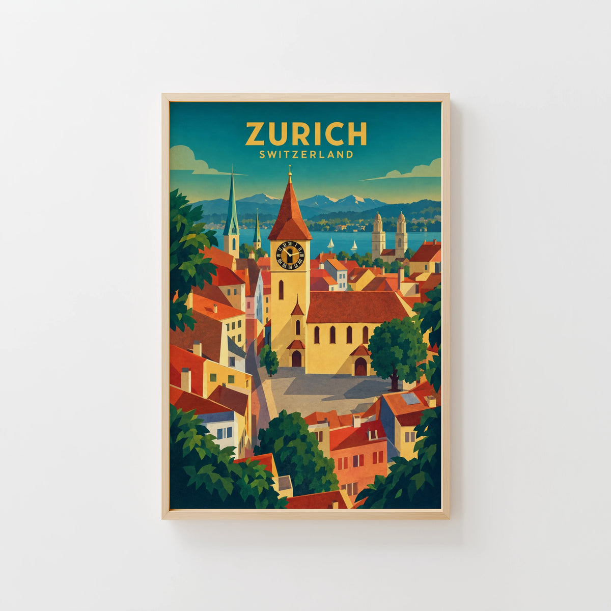 Vintage Zurich Switzerland Poster, Art Deco Print