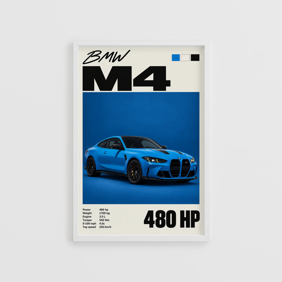 Vintage BMW M4 Print, Blue Coupe Car Wall Art