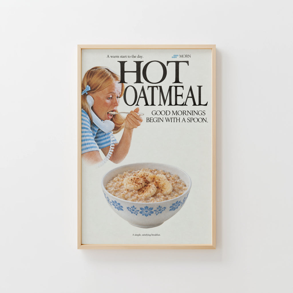 Vintage Hot Oatmeal Poster, Retro Kitchen Wall Art, Print
