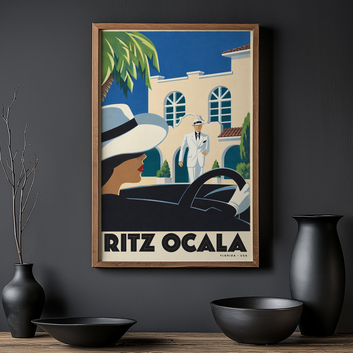 Vintage Ocala Florida Poster, Art Deco Wall Art, Hotel Print