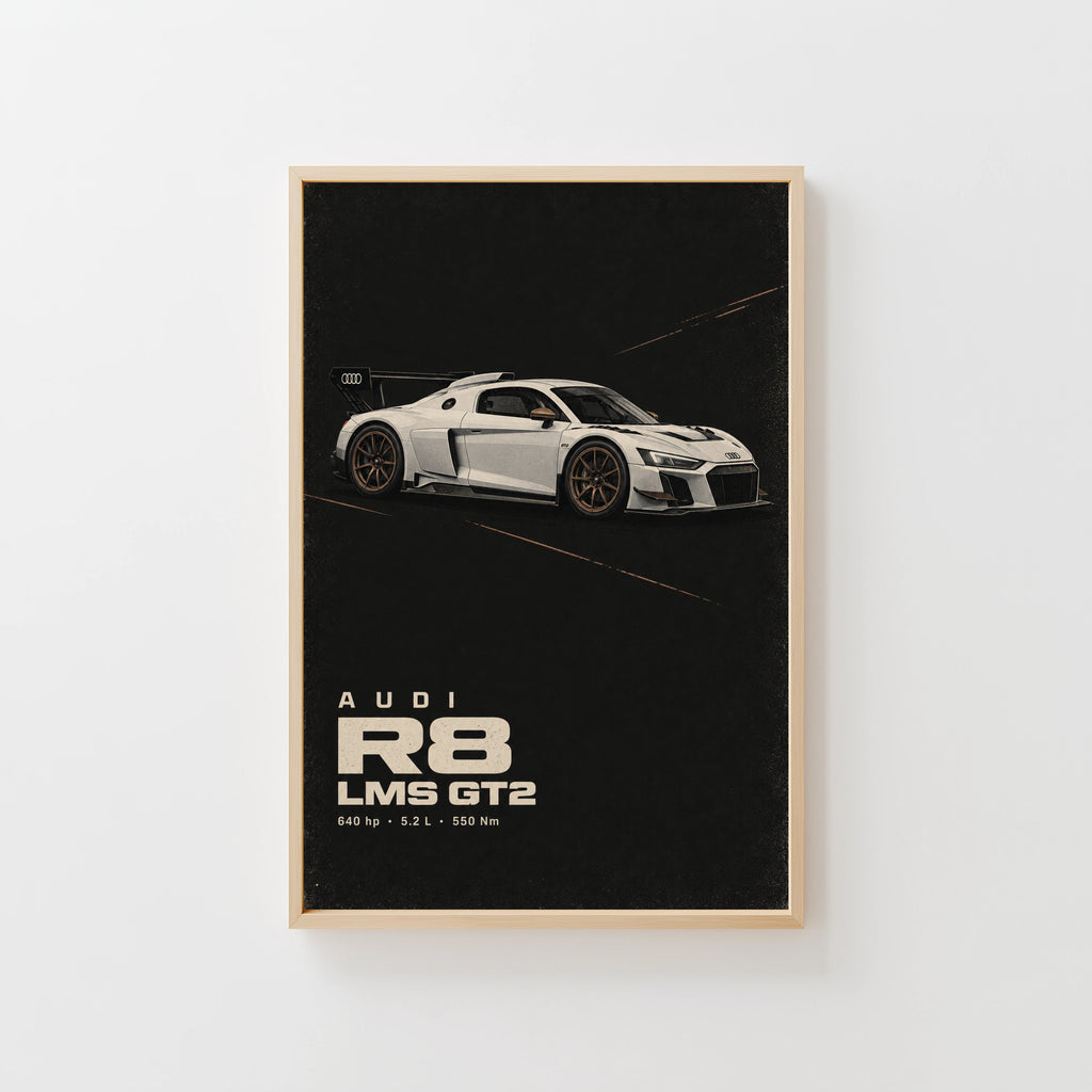 Vintage Audi R8 LMS GT2 Print, Race Car Wall Art