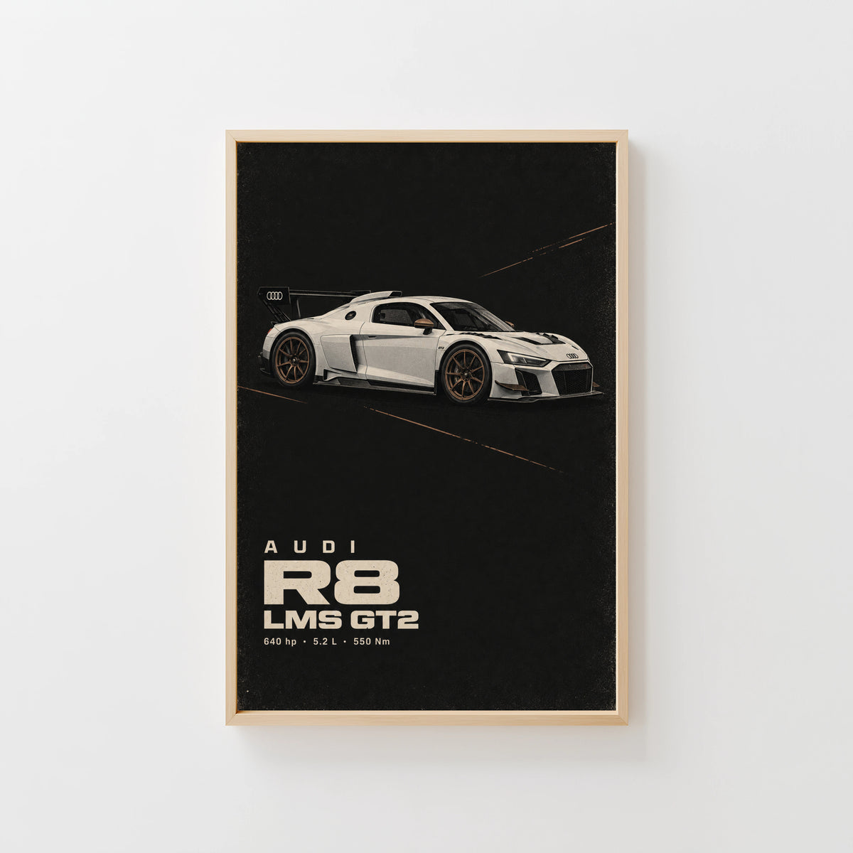 Vintage Audi R8 LMS GT2 Print, Race Car Wall Art