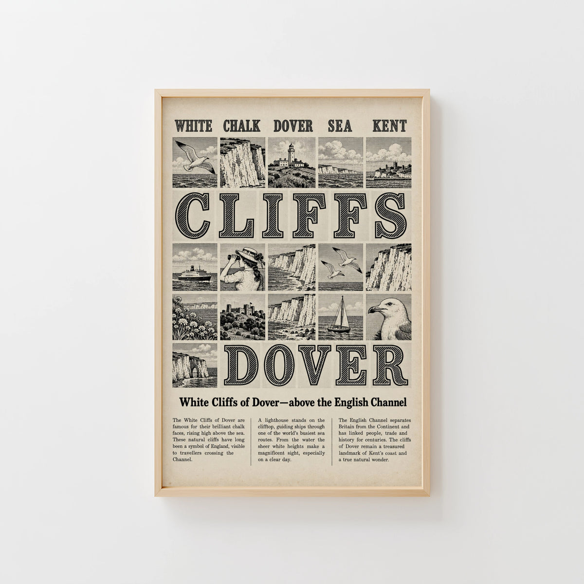 Vintage White Cliffs of Dover Poster, Kent Wall Art Print