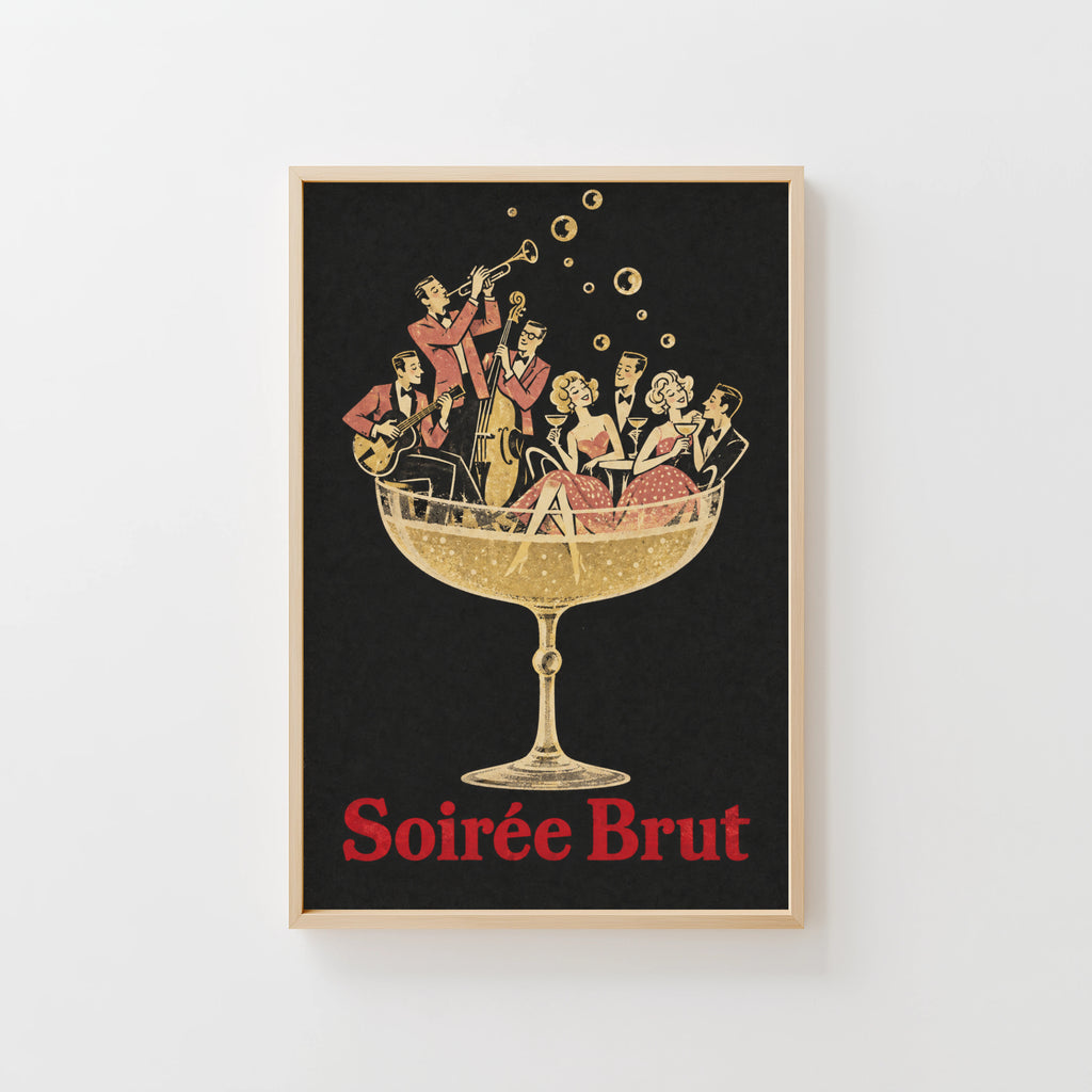 Vintage Champagne Print Poster, Jazz Band Bar Wall Art