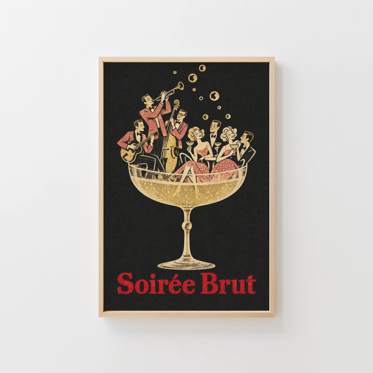 Vintage Champagne Print Poster, Jazz Band Bar Wall Art