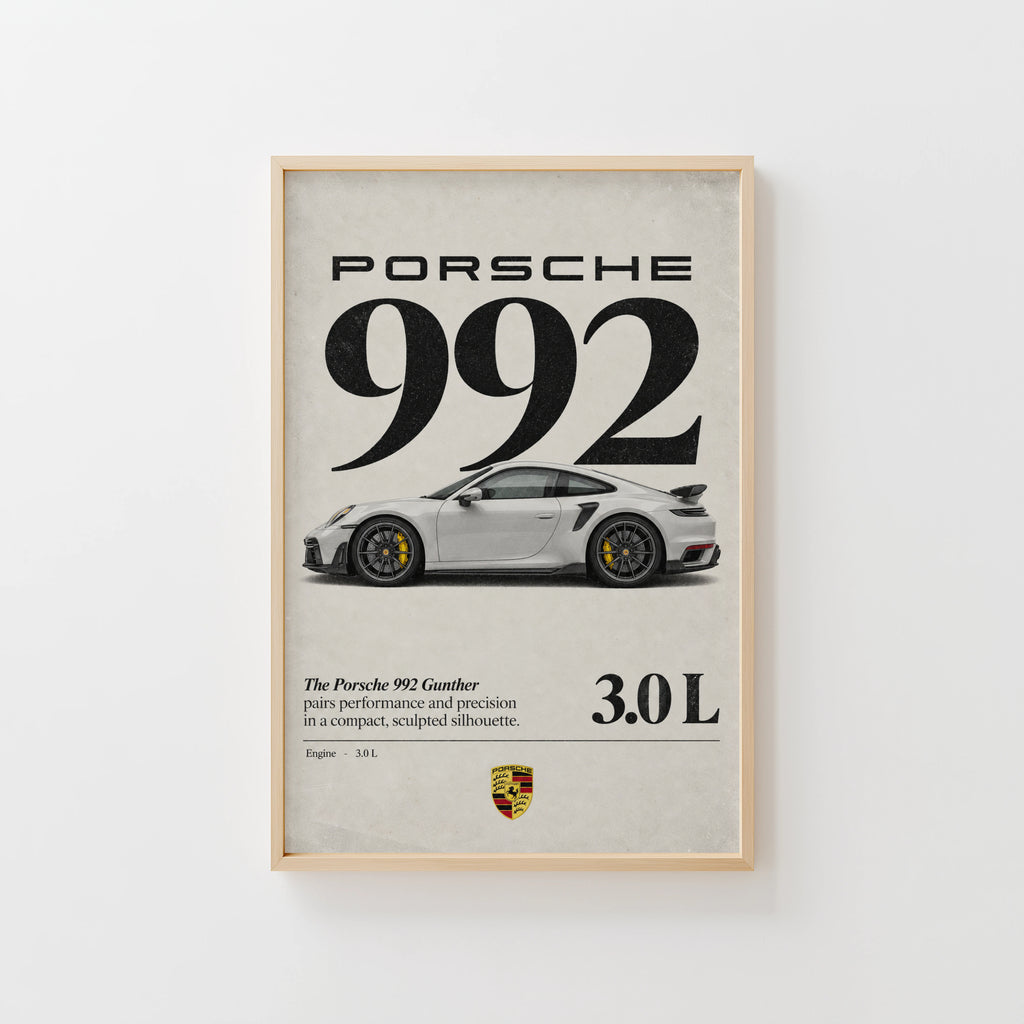 Vintage Porsche 992 Print, Car Wall Art