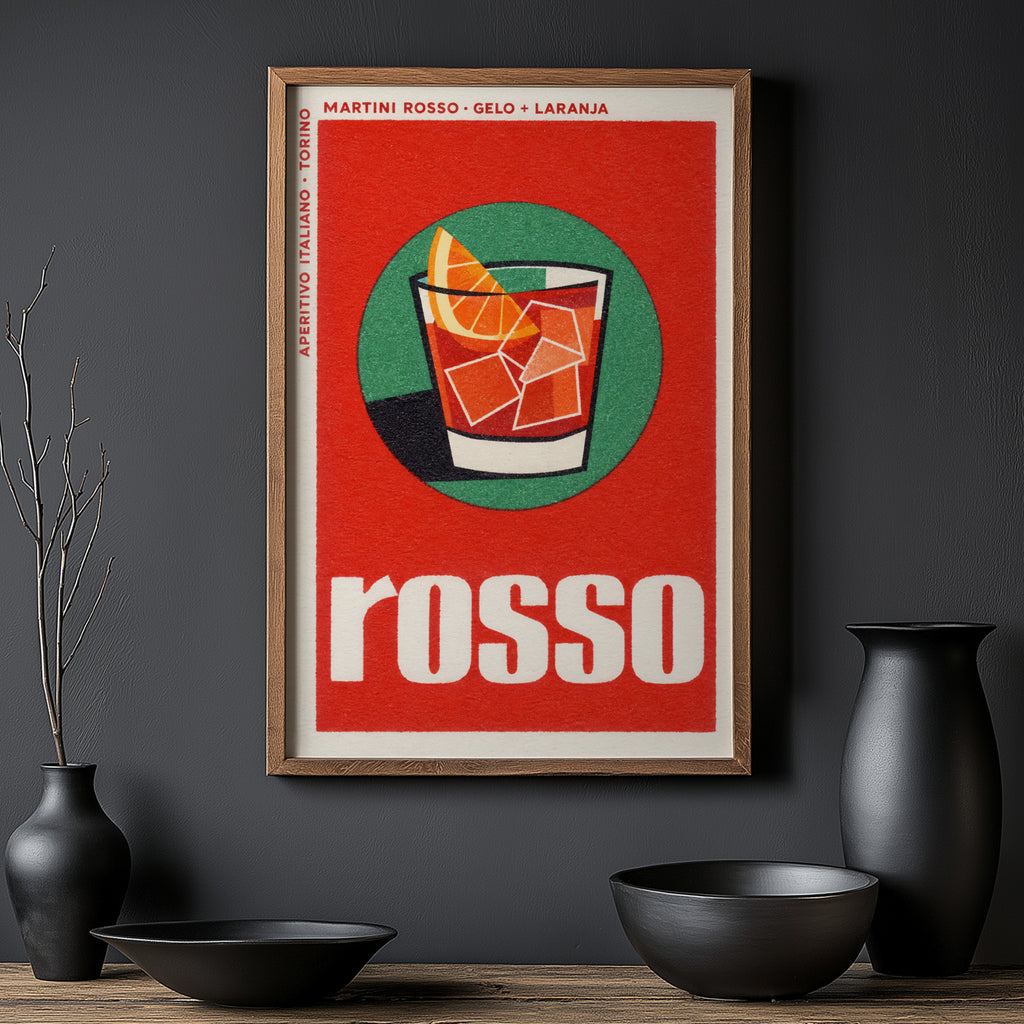 Vintage Martini Rosso Print Poster, Cocktail Wall Art