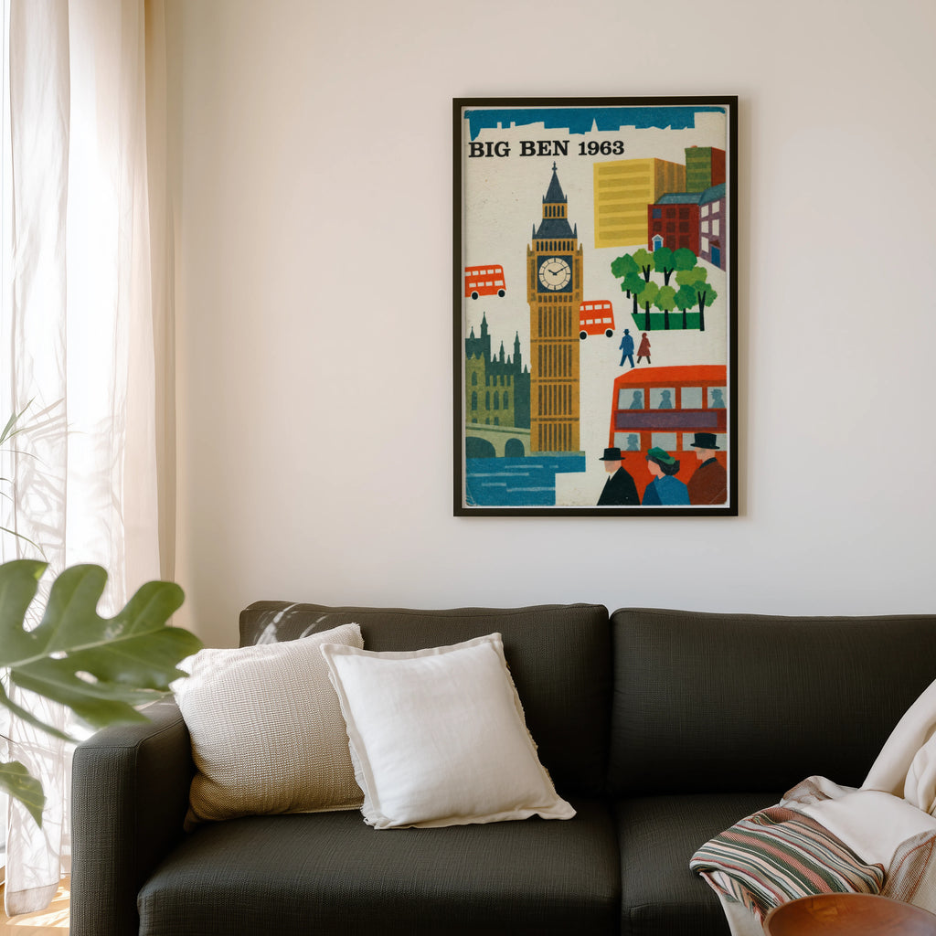 Vintage Big Ben London Poster, Mid Century Wall Art, Print