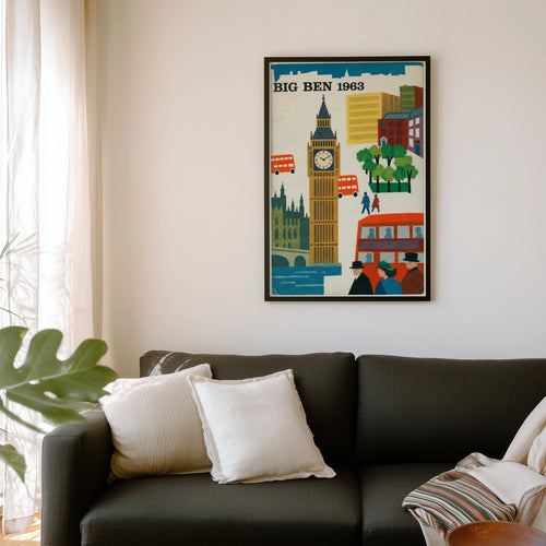 Vintage Big Ben London Poster, Mid Century Wall Art, Print