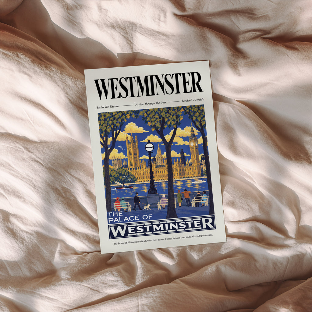 Vintage Westminster London Poster, Thames Wall Art Print