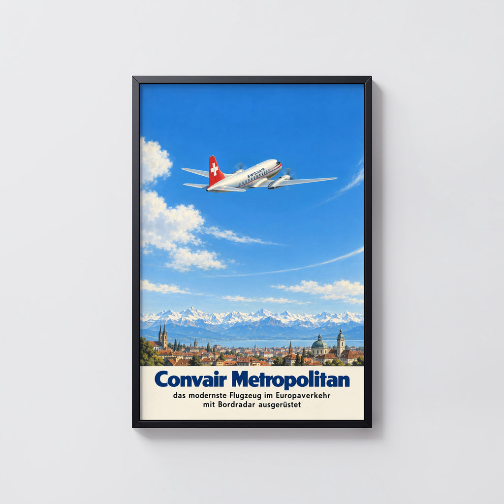 Vintage Swissair Poster, Convair Metropolitan Print