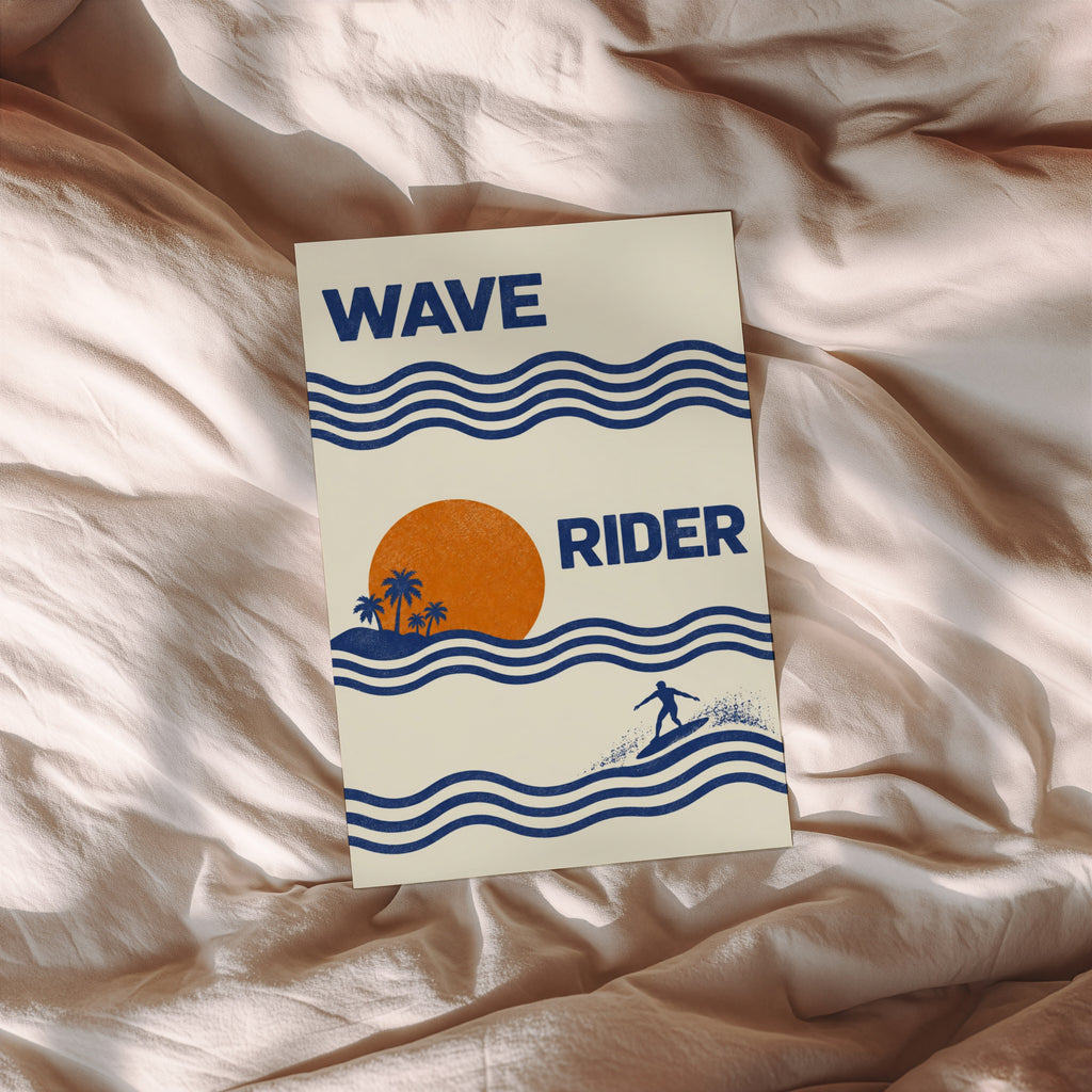 Vintage Wave Rider Surf Print and Poster, Retro Beach