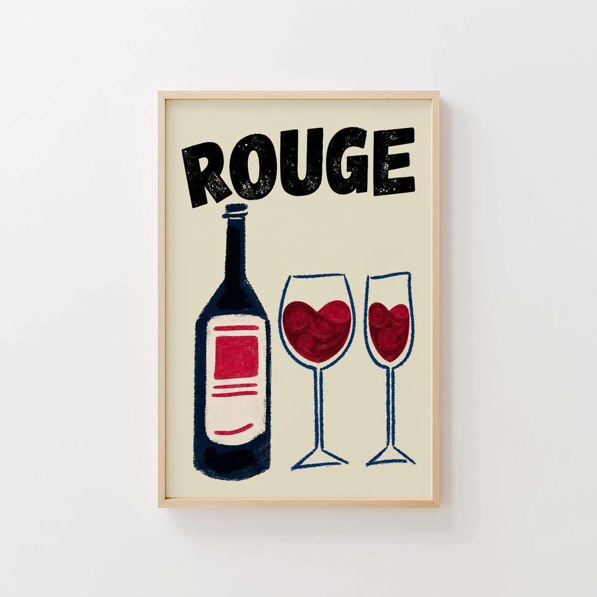 Vintage Rouge Red Wine Print Poster, Kitchen Wall Art