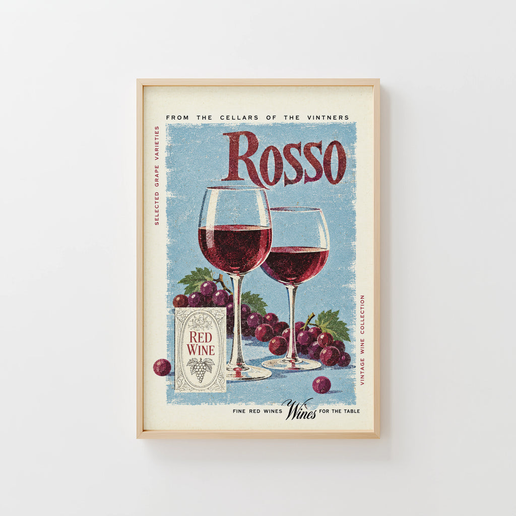 Vintage Rosso Red Wine Print Poster, Kitchen Wall Art