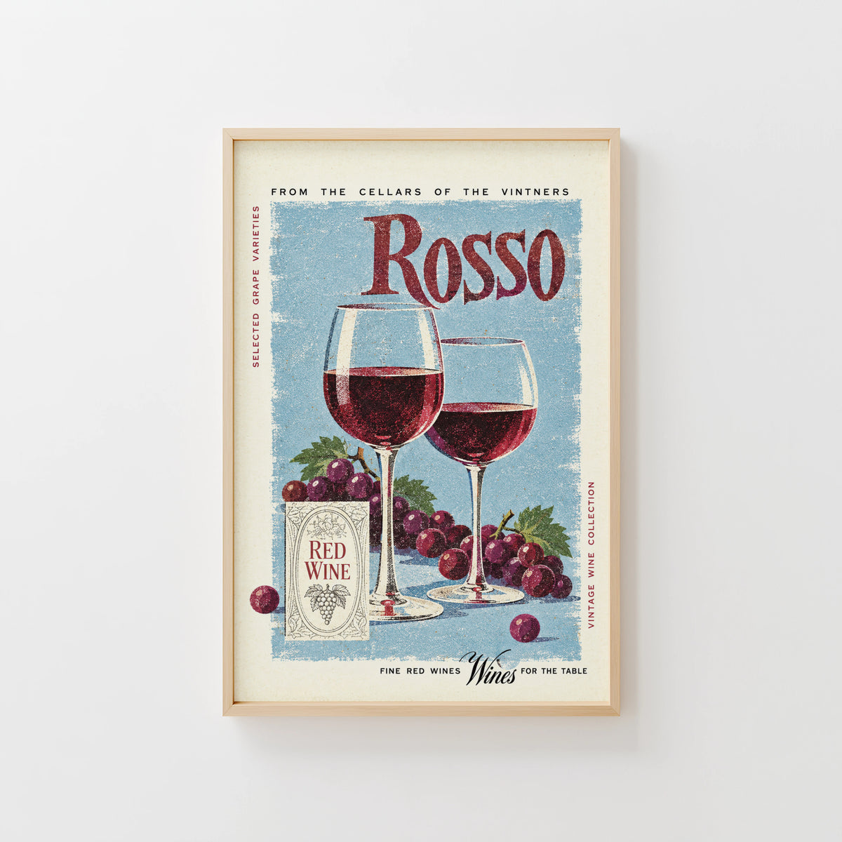 Vintage Rosso Red Wine Print Poster, Kitchen Wall Art