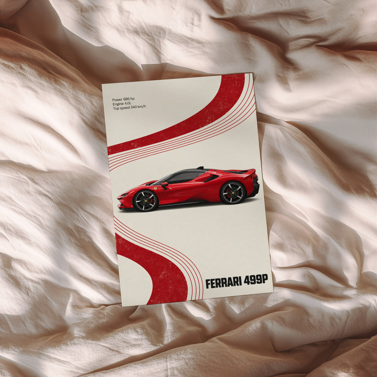 Vintage Ferrari 499P Print, Red Supercar Wall Art