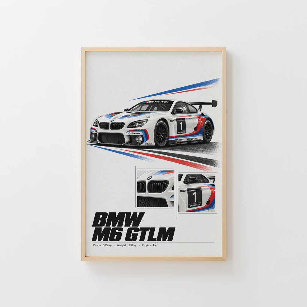 Vintage BMW M6 GTLM Print, Racing Car Wall Art