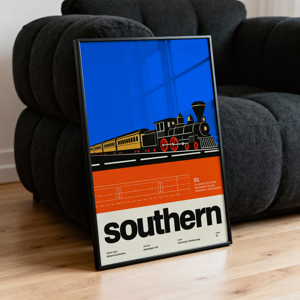 Vintage Steam Locomotive Print Poster, Retro Railway Art