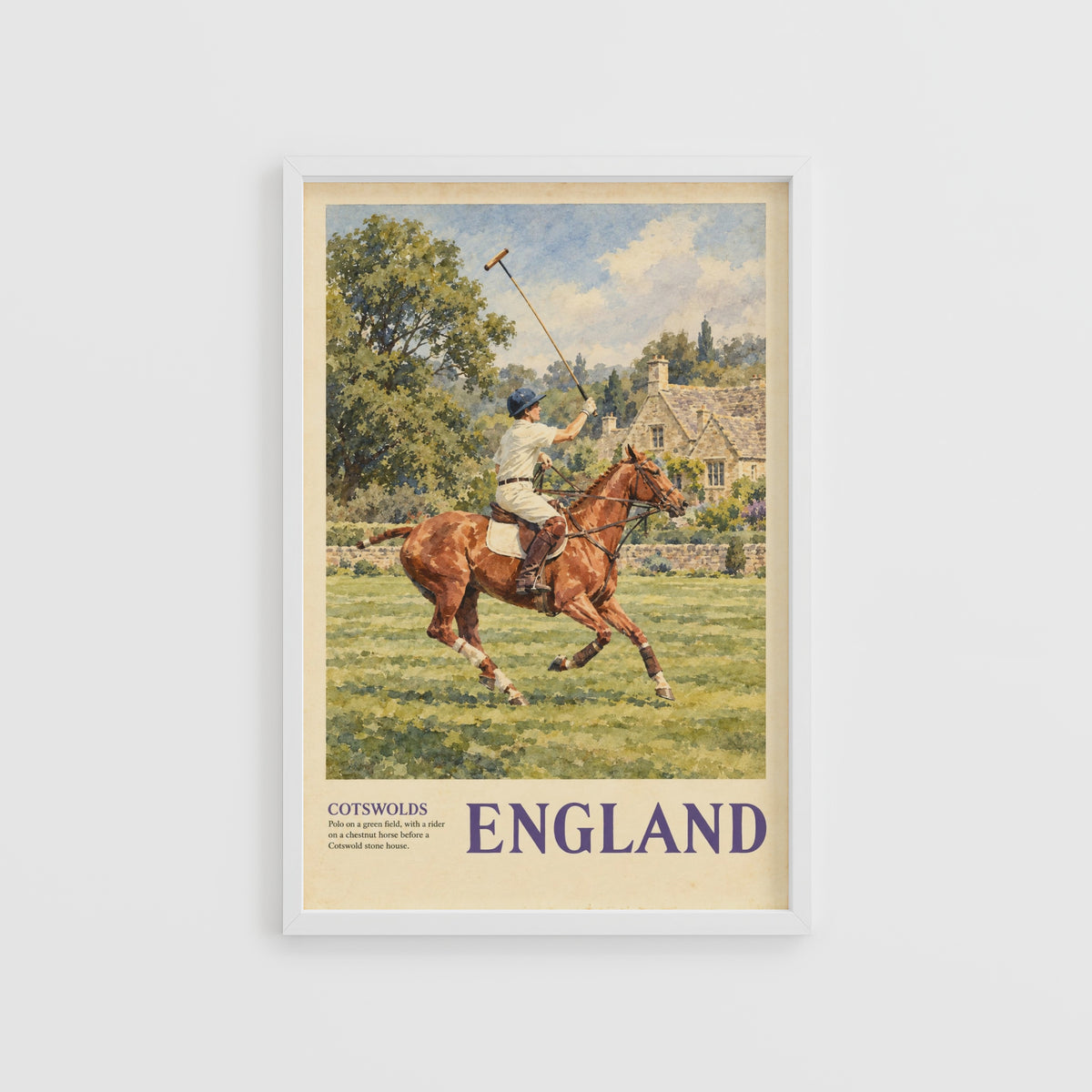Vintage Cotswolds England Polo Poster, Horse Wall Art, Print