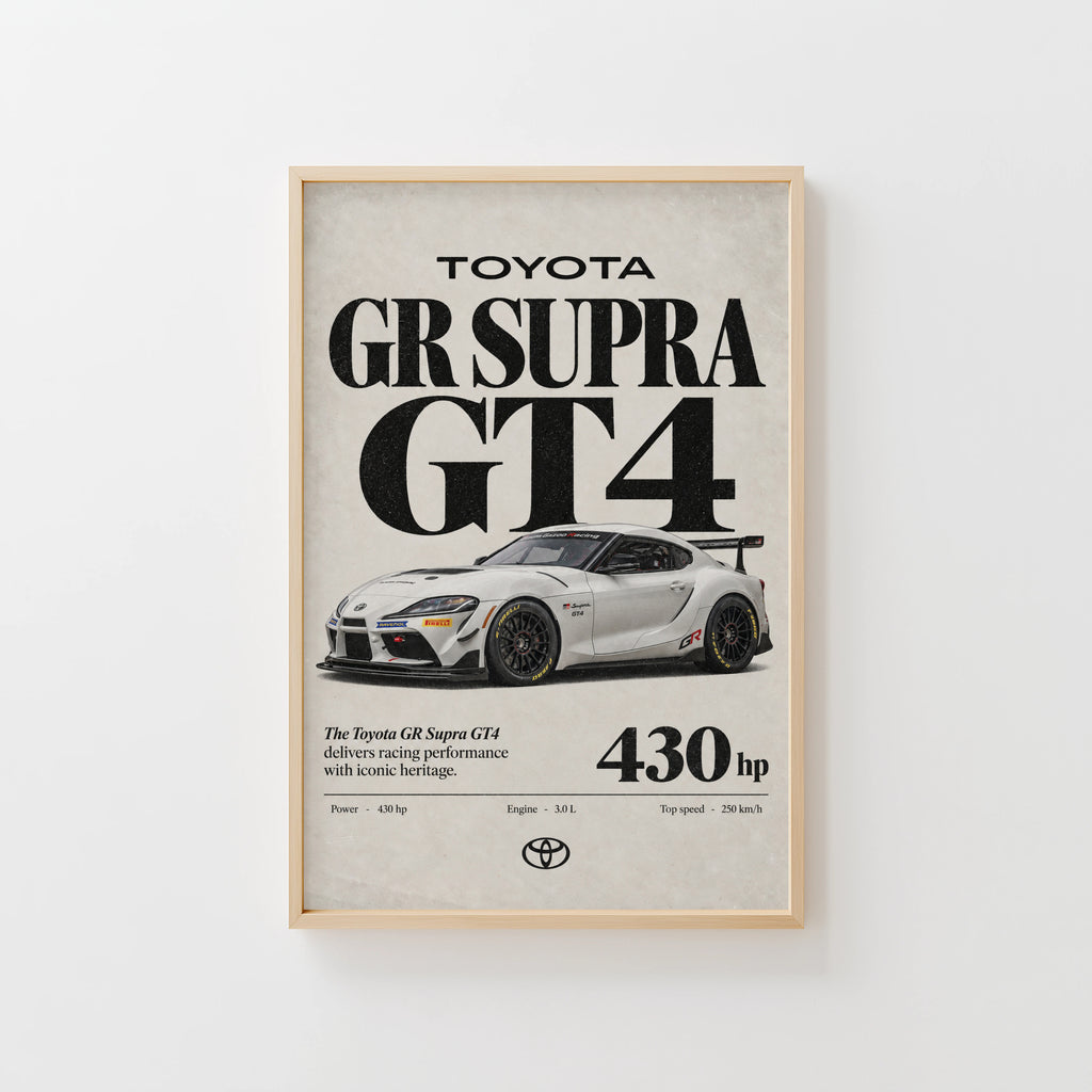Vintage Toyota Supra GT4 Print, Race Car Wall Art