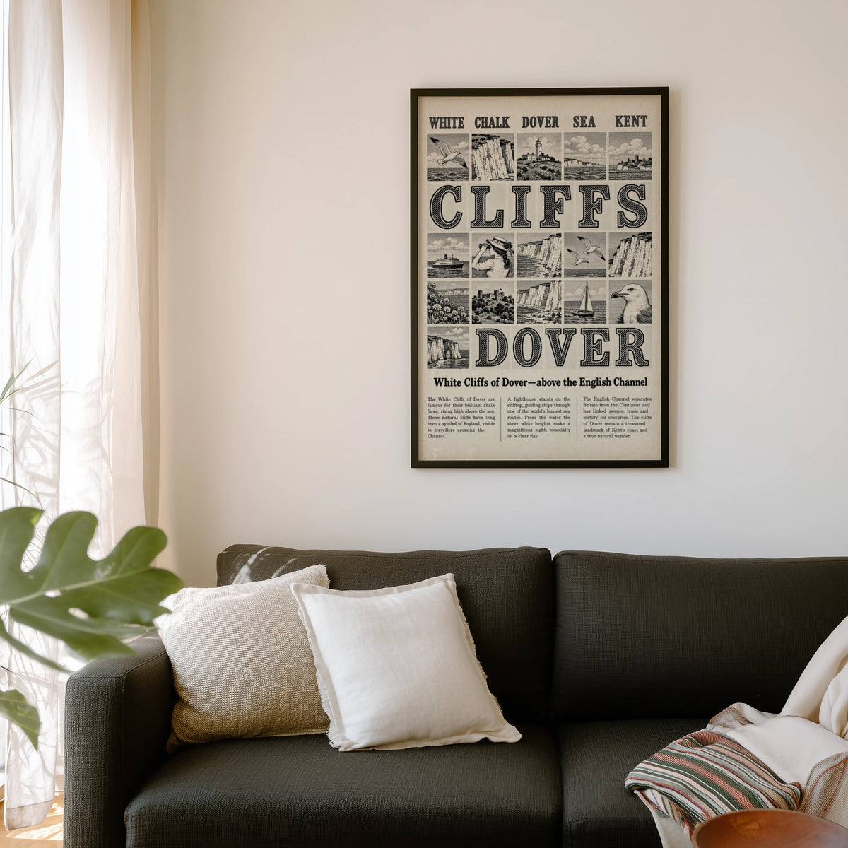 Vintage White Cliffs of Dover Poster, Kent Wall Art Print