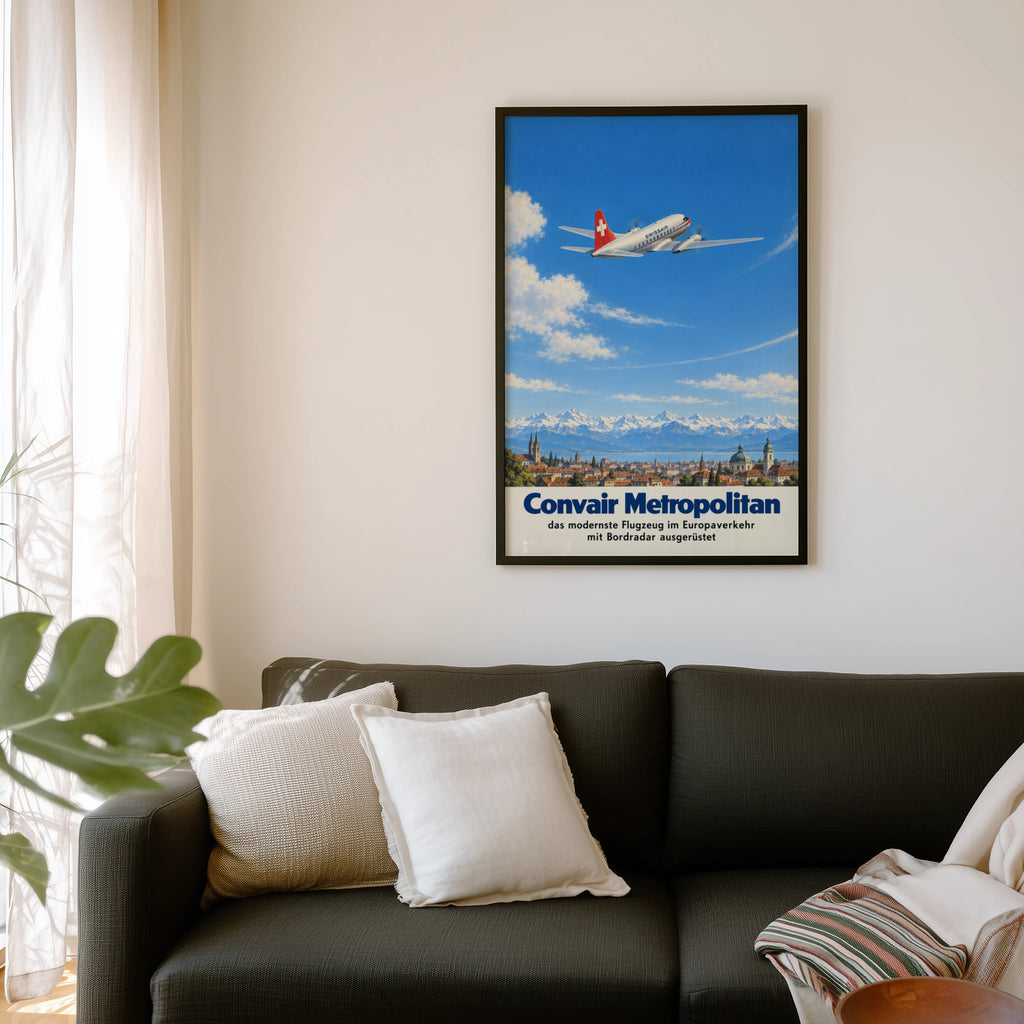Vintage Swissair Poster, Convair Metropolitan Print