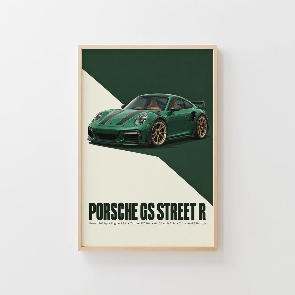 Vintage Porsche GS Street R Print, Green Car Art