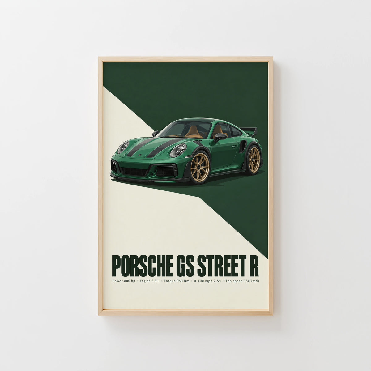 Vintage Porsche GS Street R Print, Green Car Art