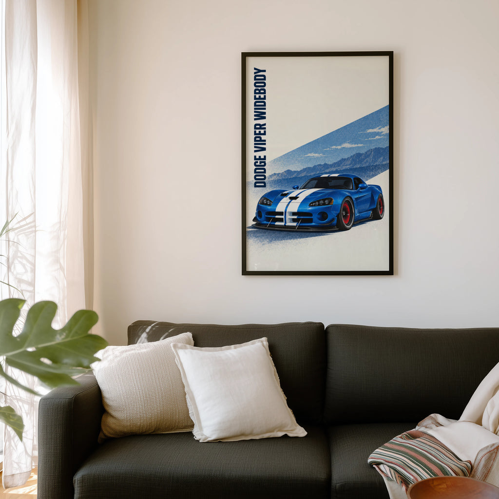 Vintage Dodge Viper Print, Blue Car Wall Art