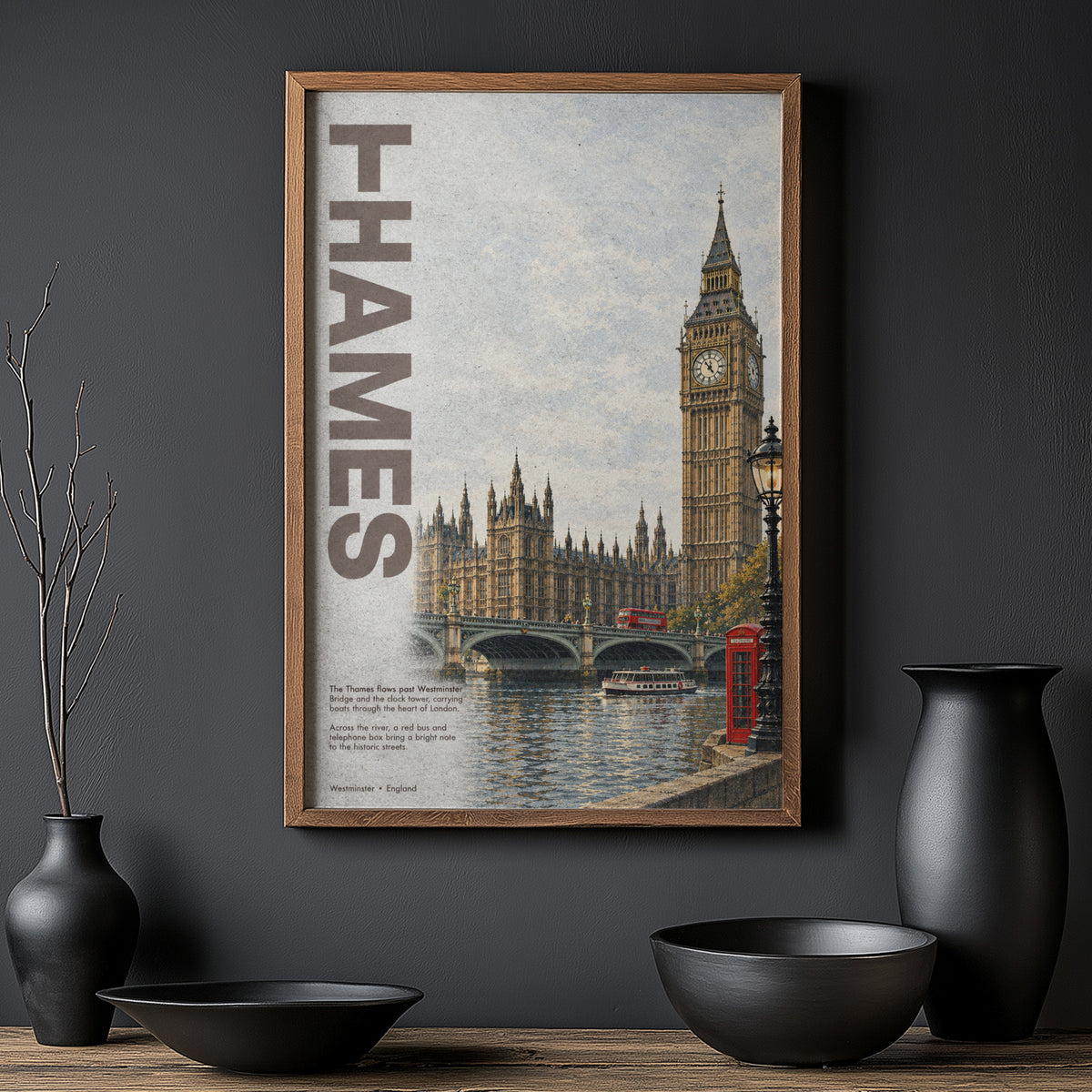 Vintage London Thames Poster, Big Ben Wall Art Print